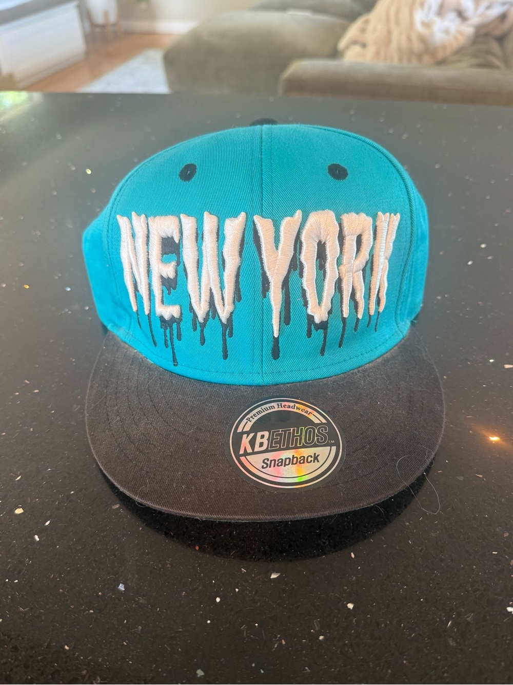 KBETHOS Teal & Black NEW YORK Drip Snapback Hat